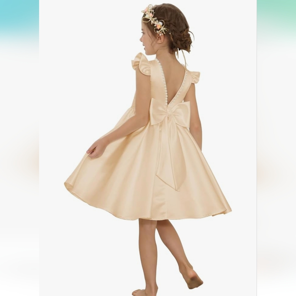 NWOT Girls Elegant Cream Dress with Bow Flower Girl, First Communion Etc